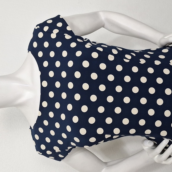 Anne Klein Navy Off White Polka Dot Drop Waist Retro Pin Up Dress Size 10 - Picture 2 of 10